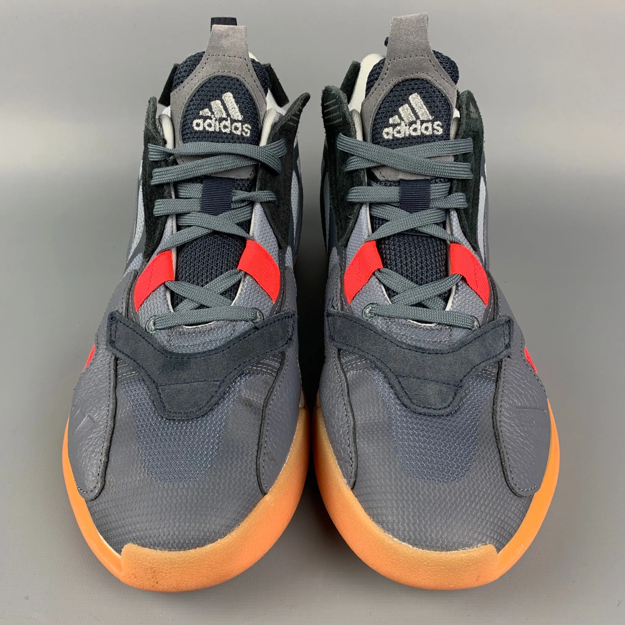 ADIDAS Size 10 Grey & Orange Color Block Acetate Sneakers
