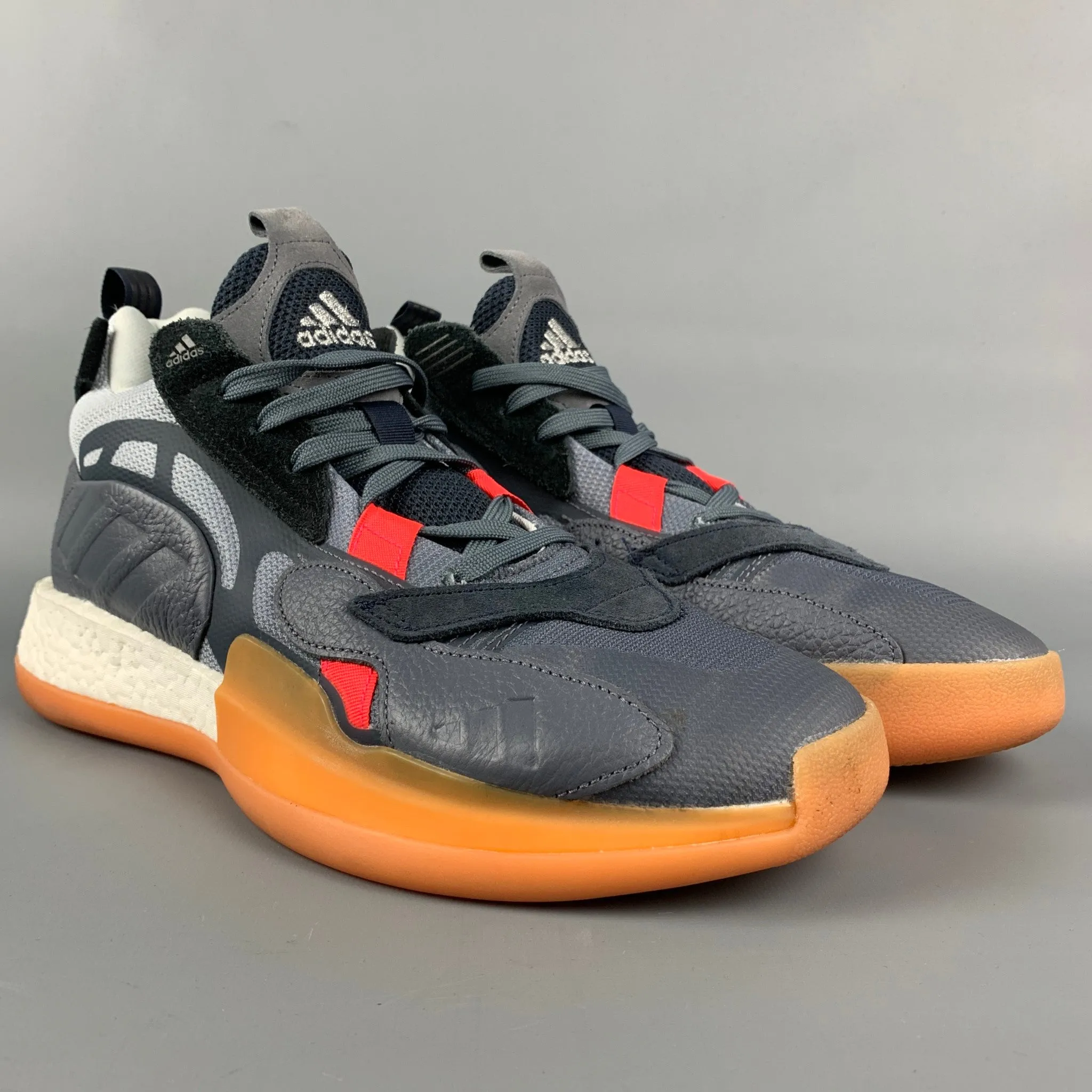 ADIDAS Size 10 Grey & Orange Color Block Acetate Sneakers