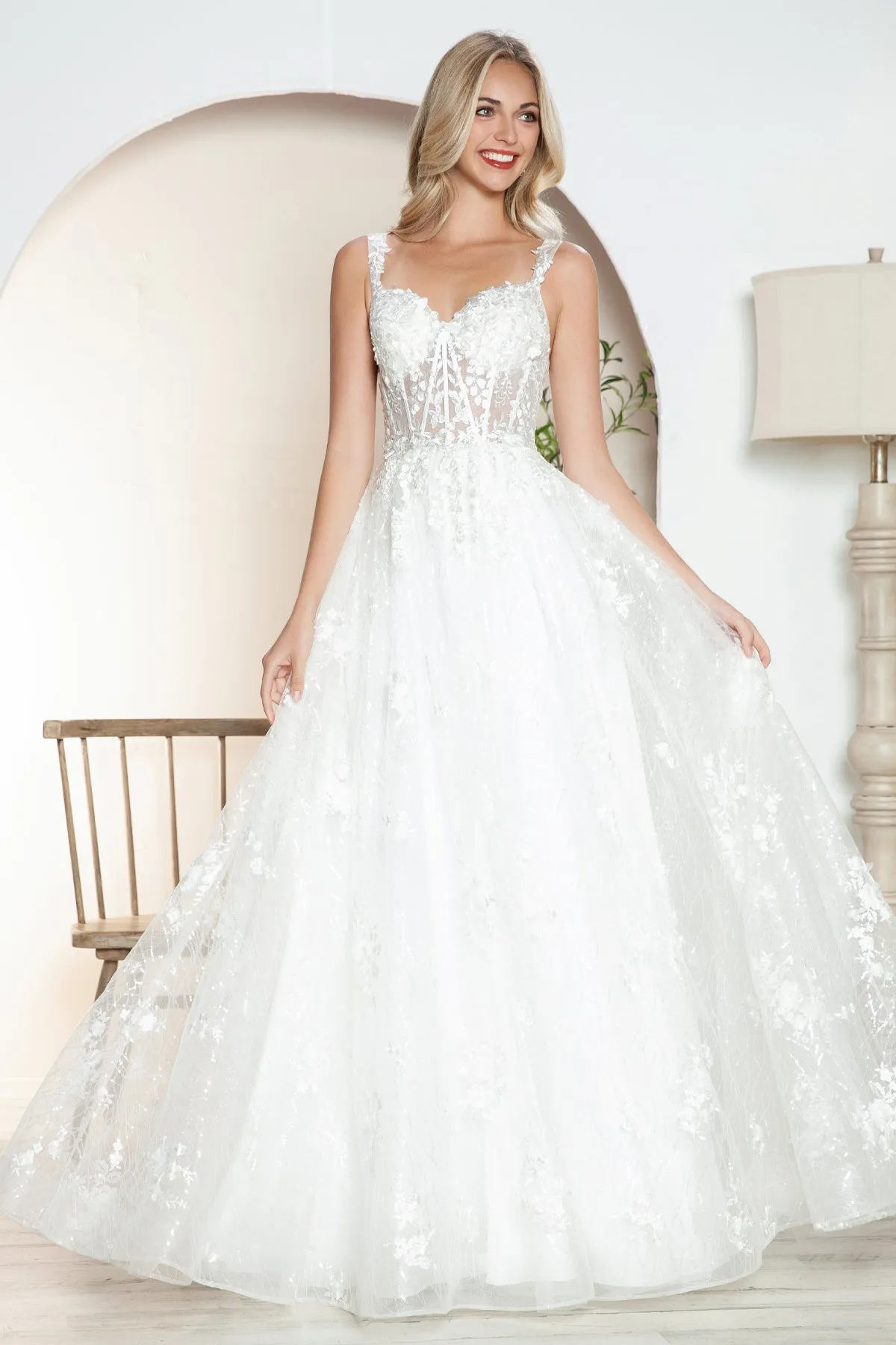 Applique Sleeveless A-line Bridal Gown by Juliet JT2495AW