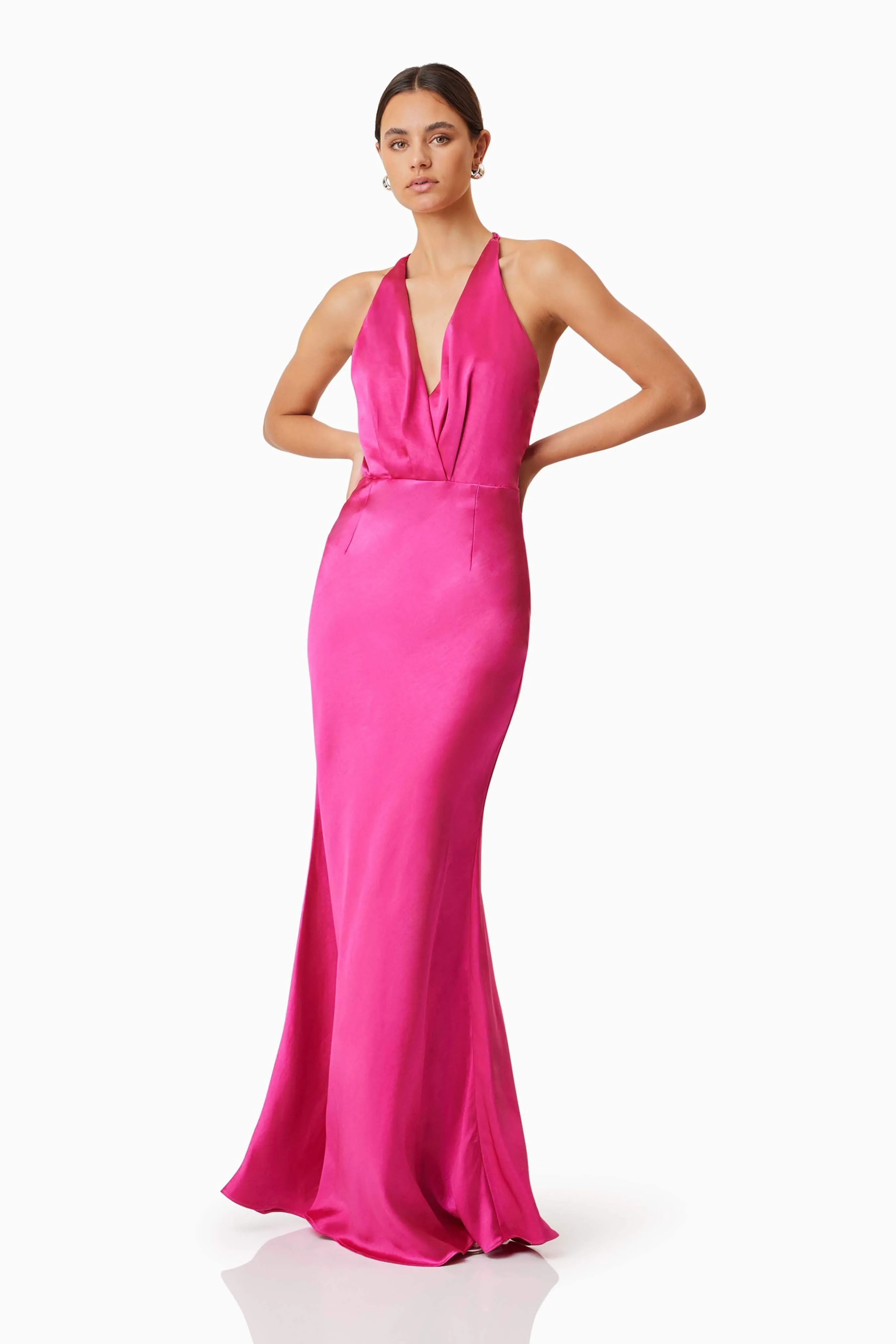 Aria Backless Satin Maxi Dress In Pink