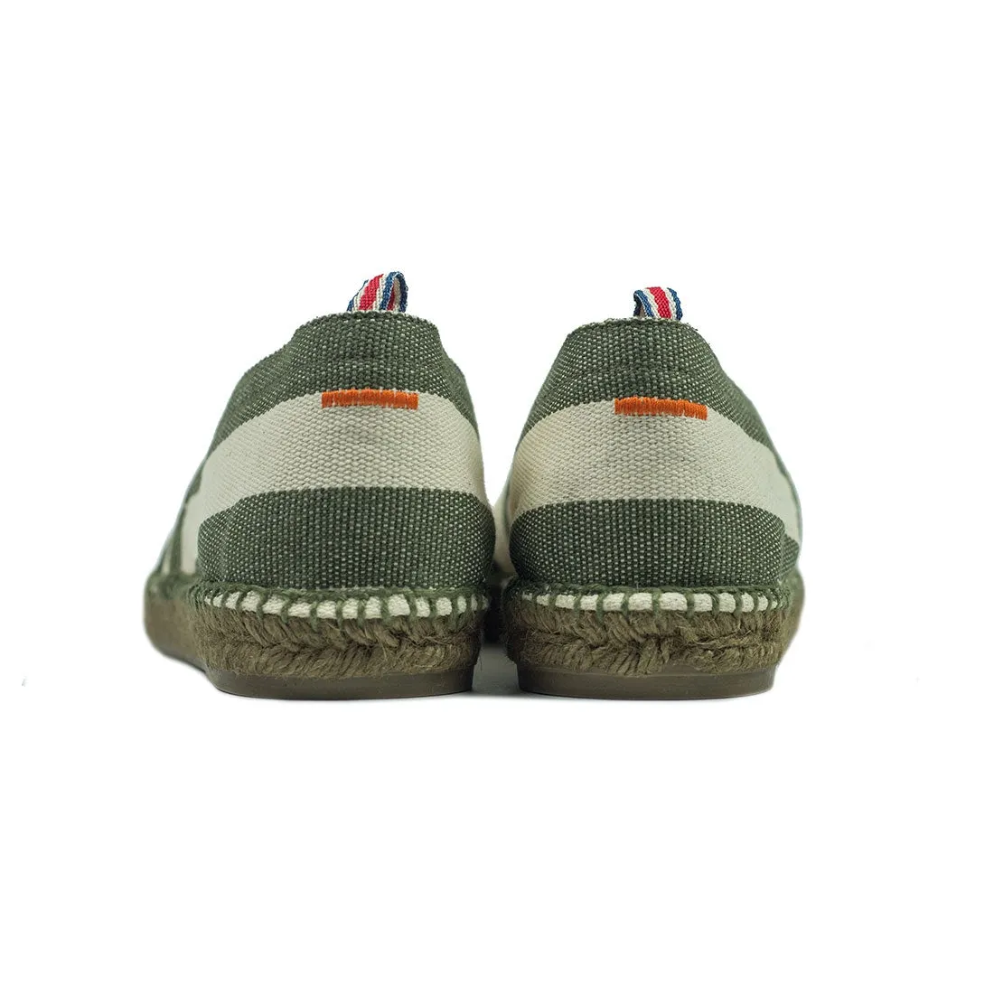 Army green and ecru woven stripes espadrilles with khaki sole