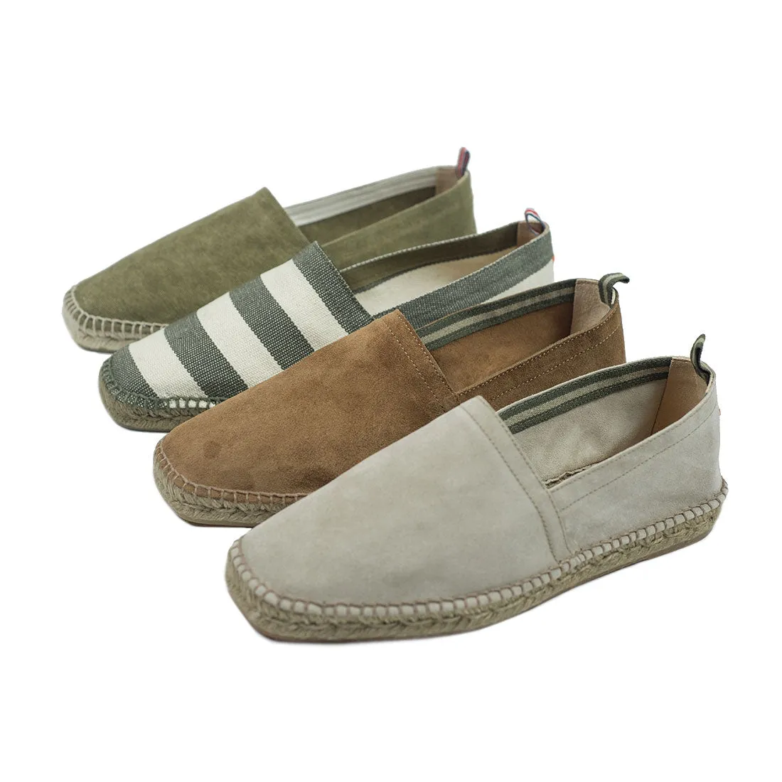 Army green and ecru woven stripes espadrilles with khaki sole