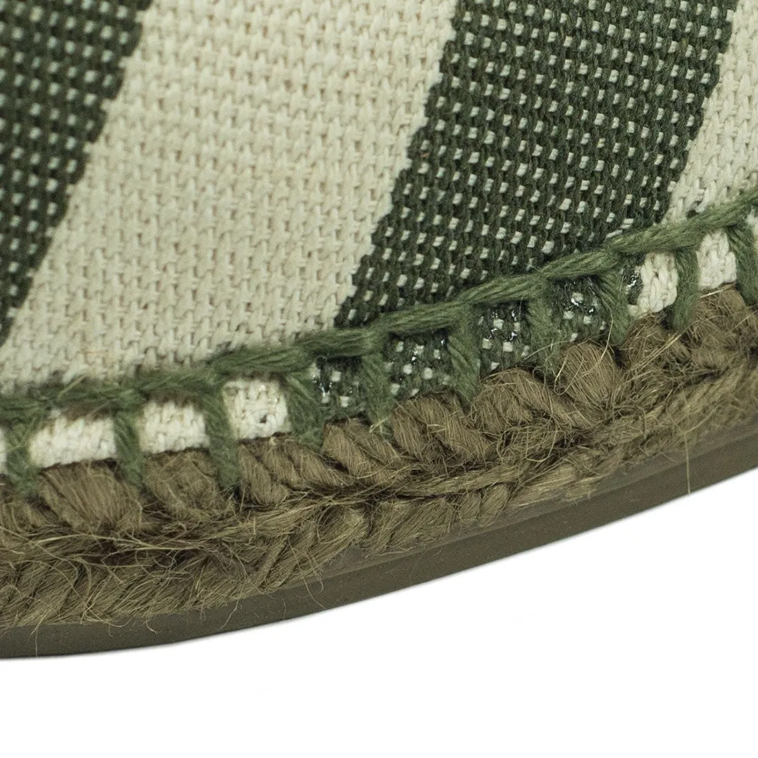 Army green and ecru woven stripes espadrilles with khaki sole