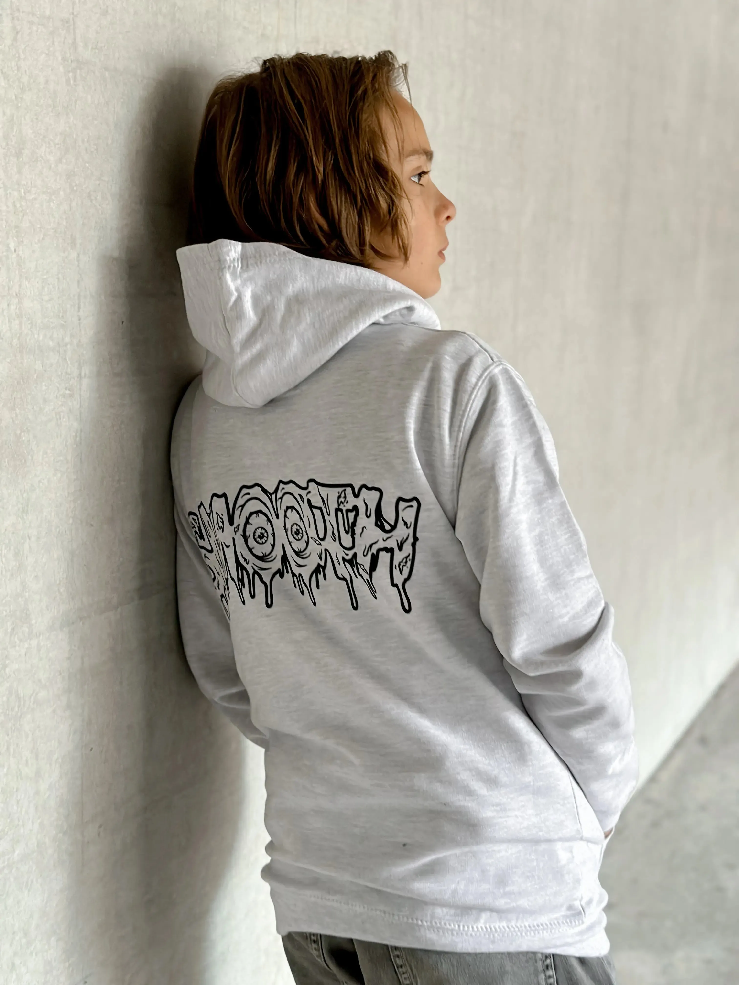 Ash Kids Hoodie / Drip Black Front Back Boys