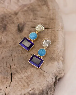Bali Queen, Gemstone turquoise & chalcedony 2 tier earrings