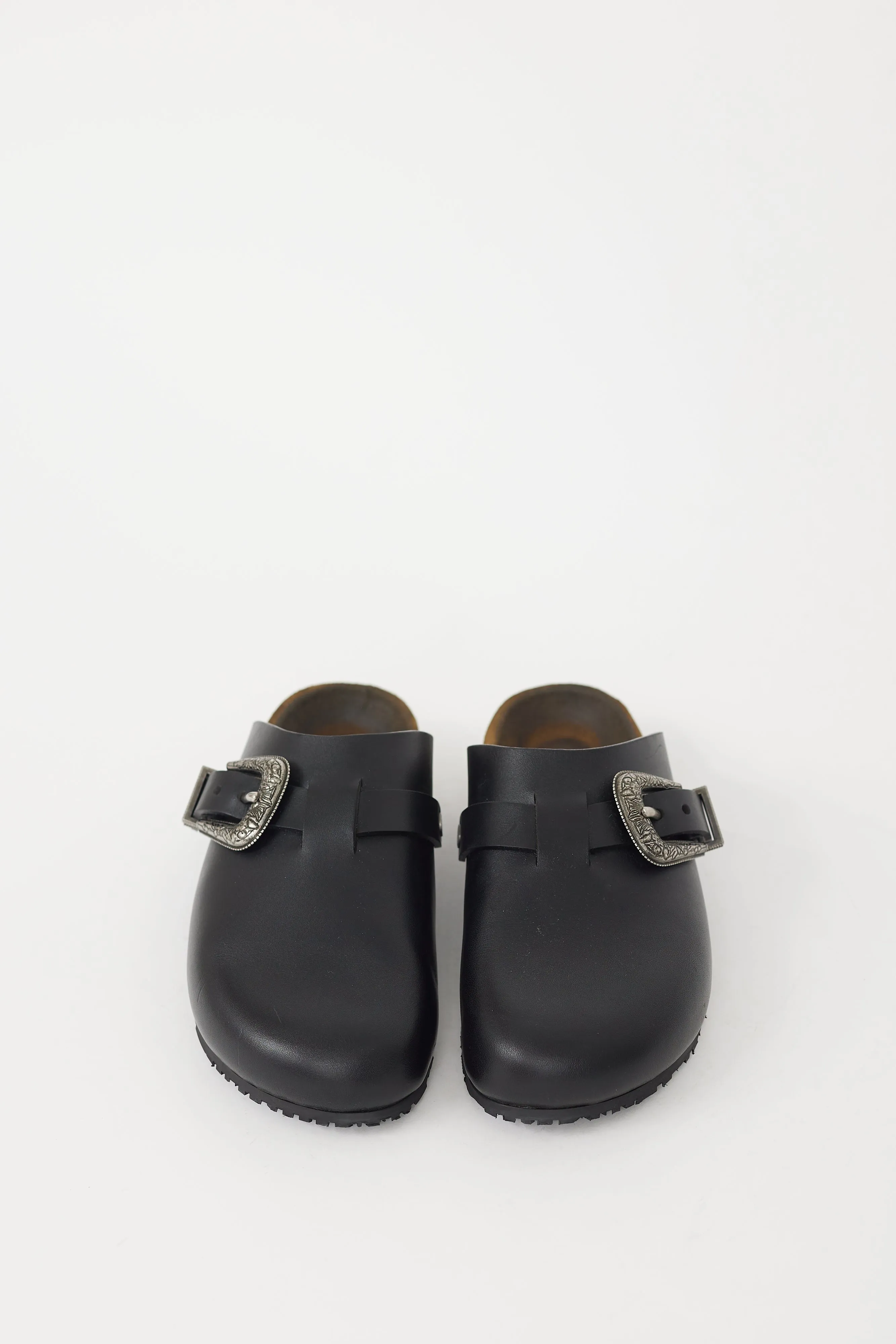 Black & Silver Leather Nichols Clog Mule