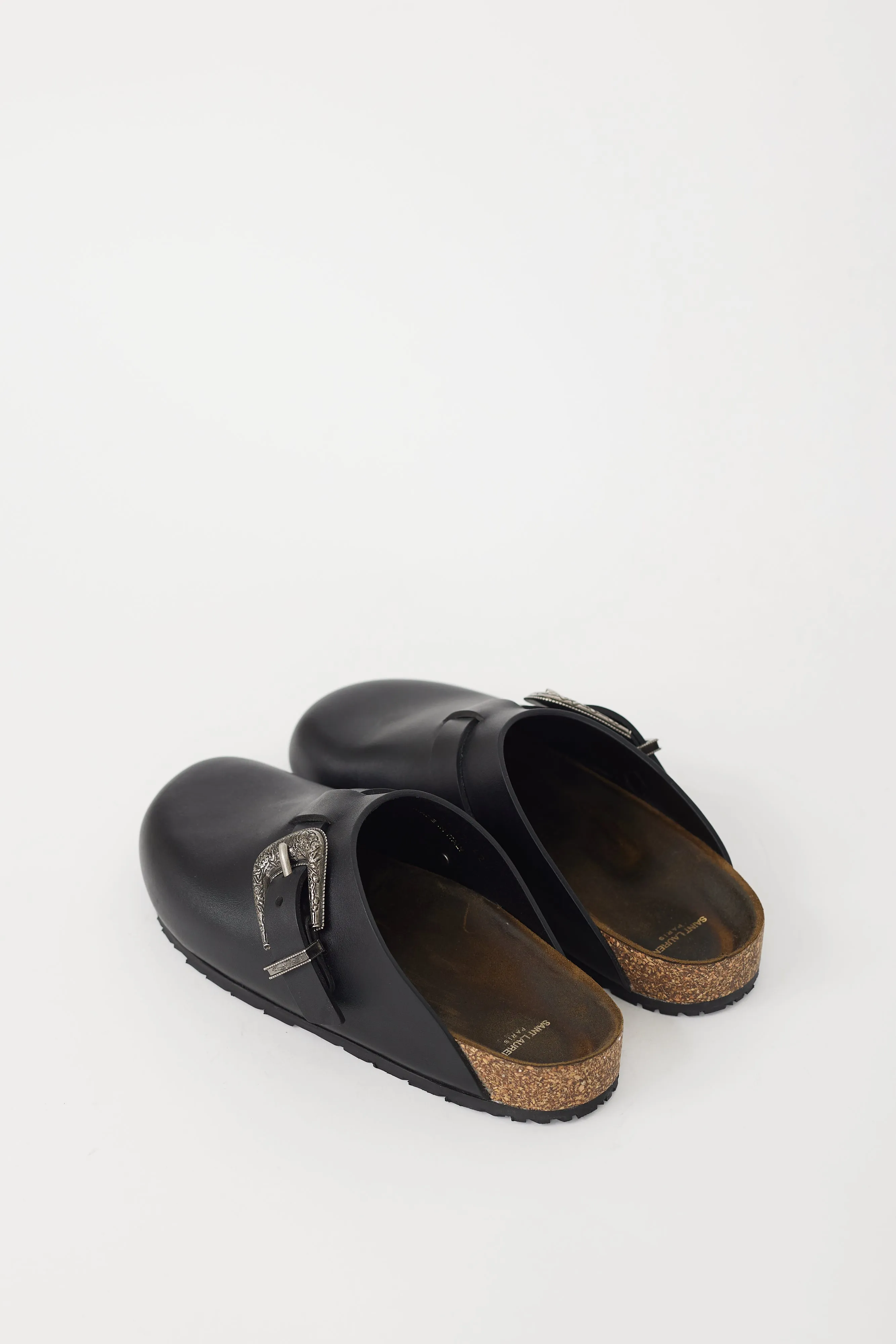 Black & Silver Leather Nichols Clog Mule