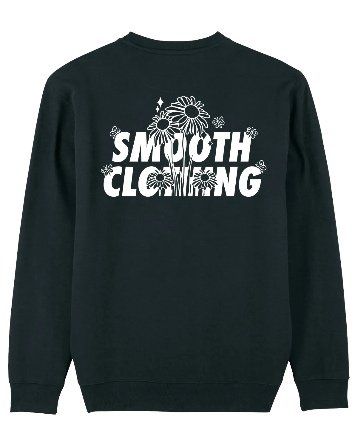Black Crew / Flowers White Front Back Women