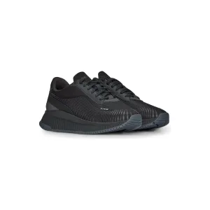 BOSS MIXED-MATERIAL TRAINERS WITH RUBBERISED FAUX LEATHER