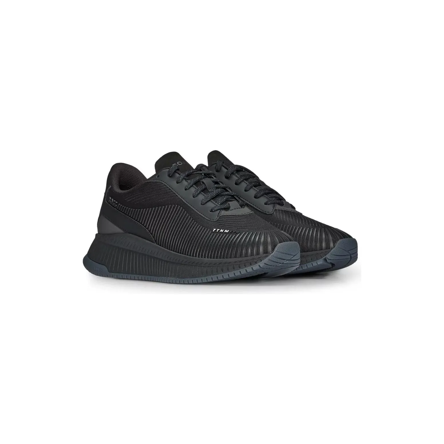 BOSS MIXED-MATERIAL TRAINERS WITH RUBBERISED FAUX LEATHER