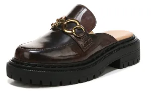 Circus by Sam Edelman Elena Black Gold Chain Slip On Round Toe Lug Sole Mules