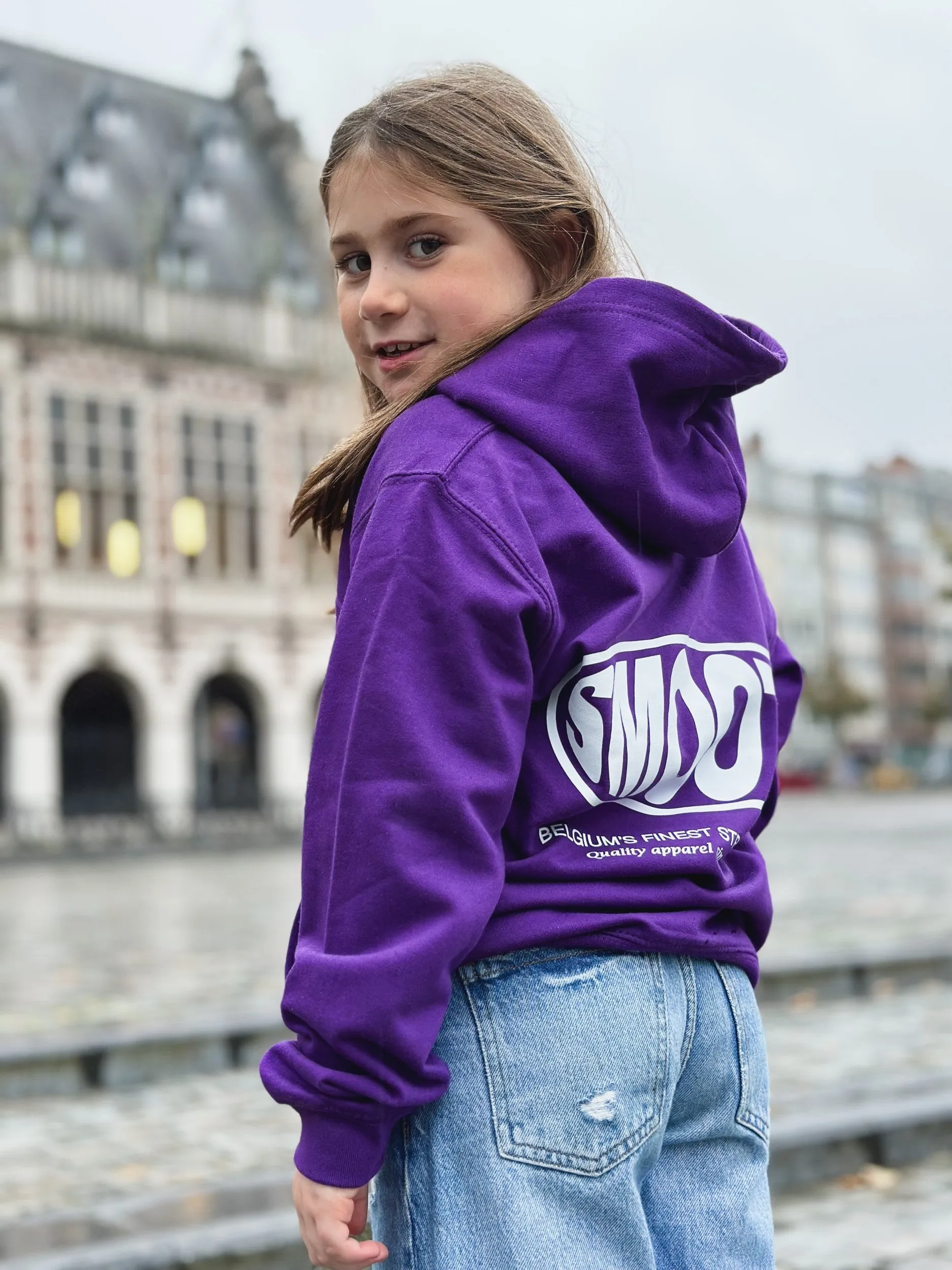 Dark Purple Kids Hoodie / Oval White Front Back Girls
