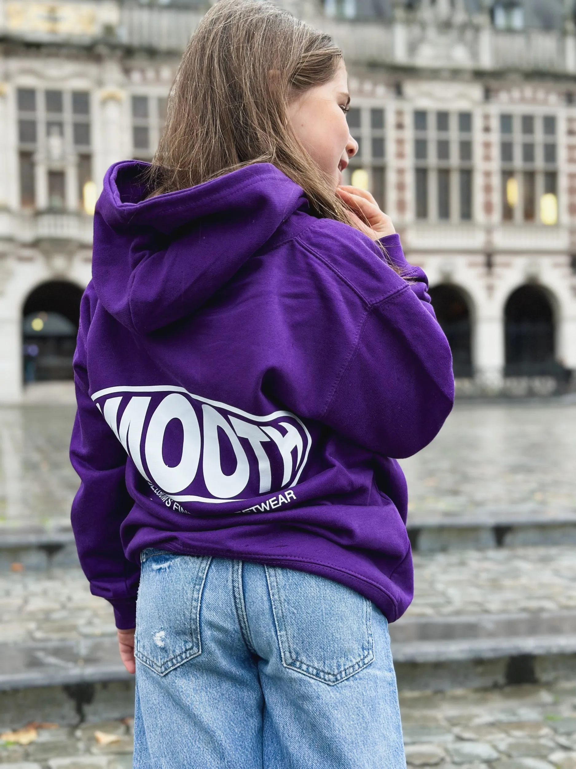 Dark Purple Kids Hoodie / Oval White Front Back Girls