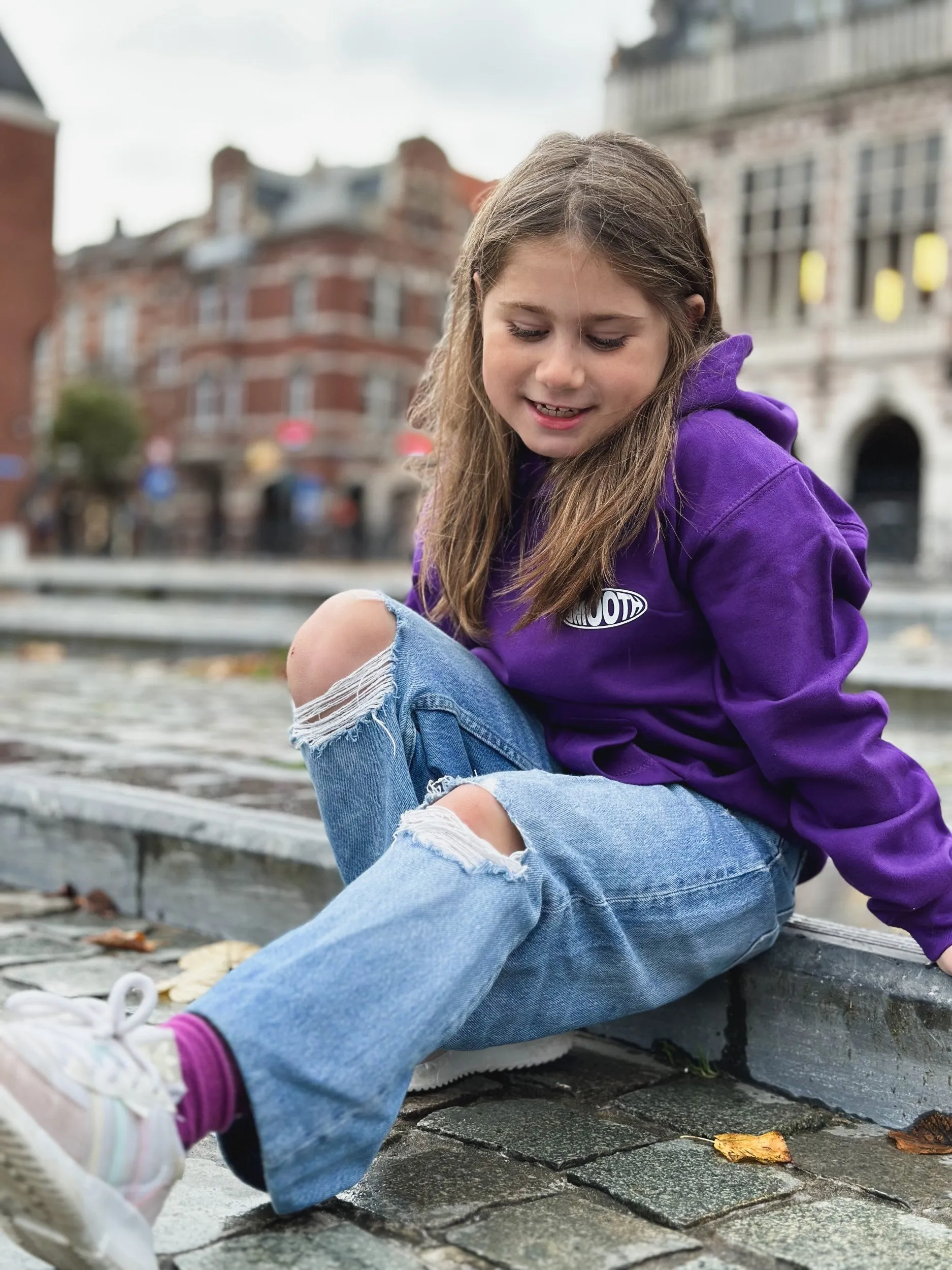 Dark Purple Kids Hoodie / Oval White Front Back Girls
