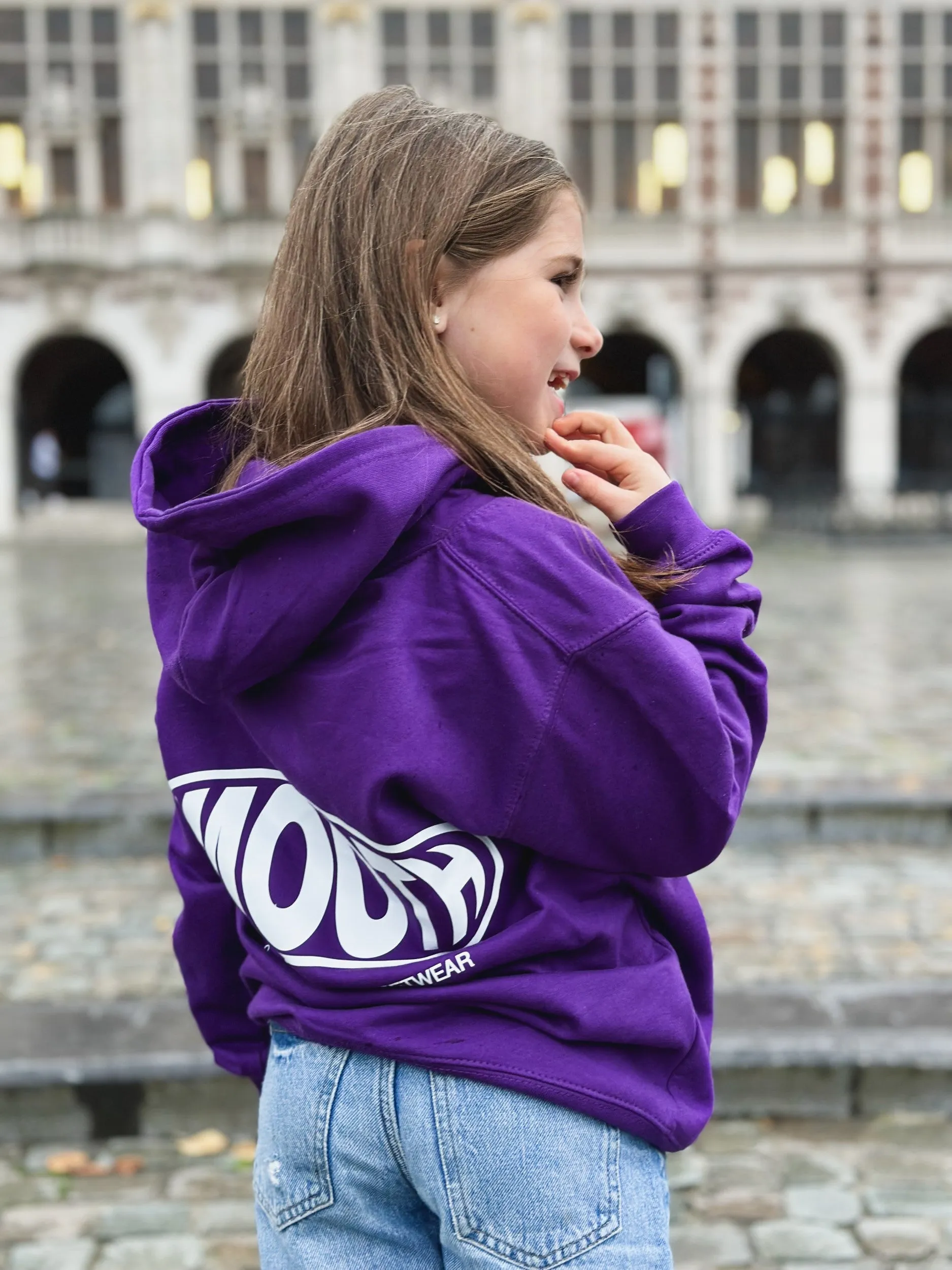 Dark Purple Kids Hoodie / Oval White Front Back Girls