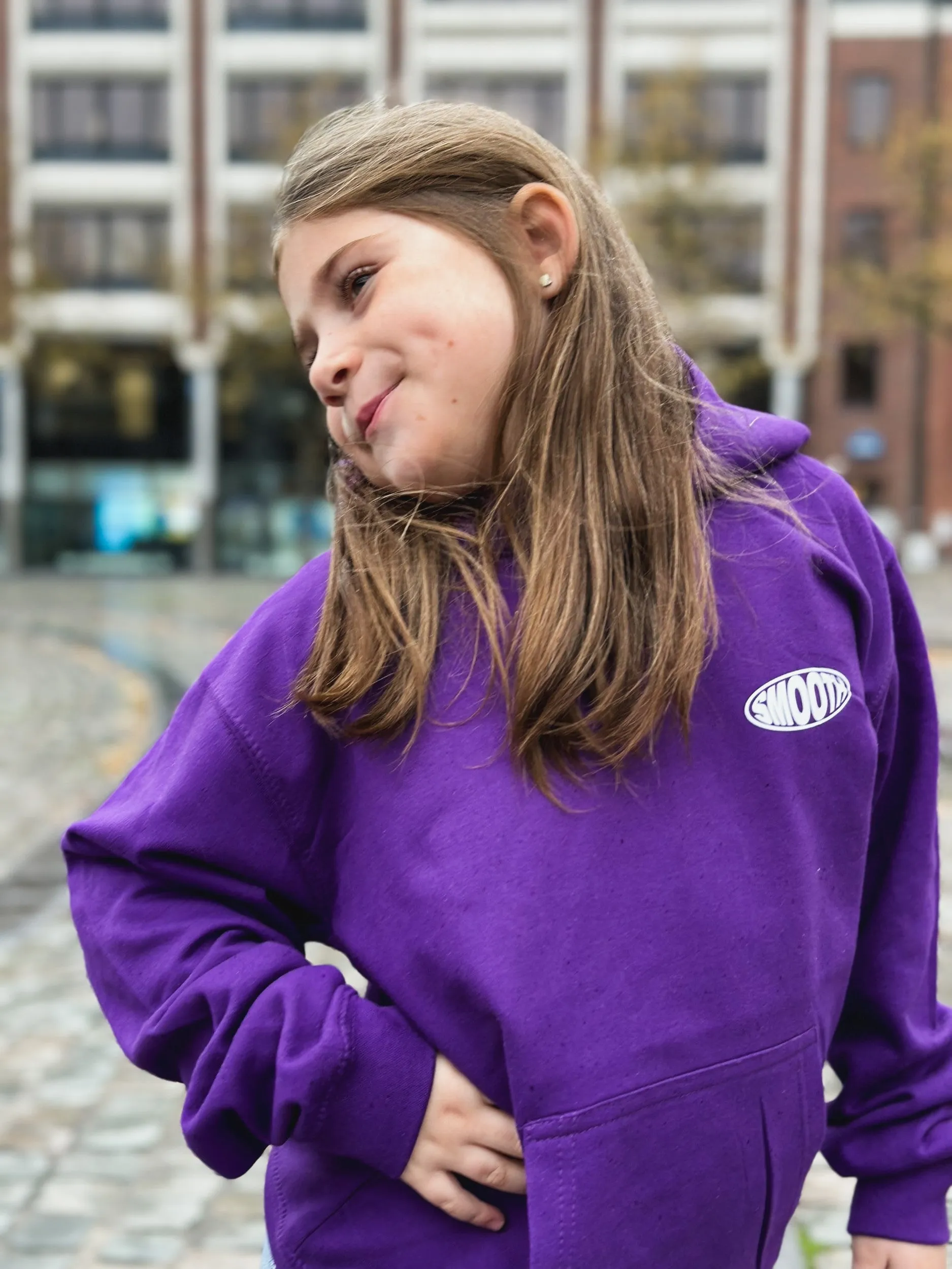 Dark Purple Kids Hoodie / Oval White Front Back Girls