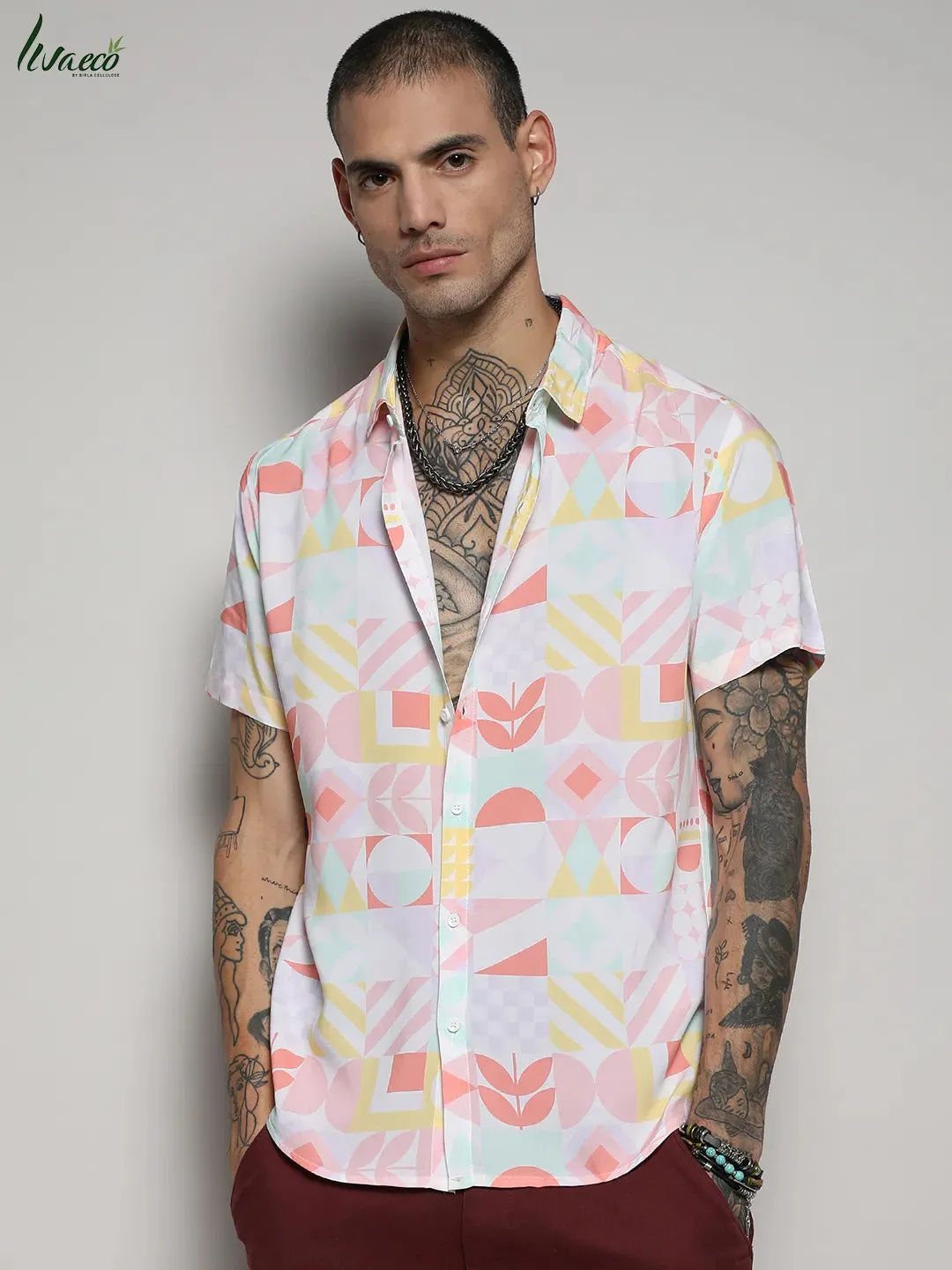 Ecoliva Geometric Floral Block Shirt