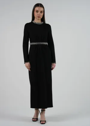 Elegant Crystal Embellished Maxi Dress with Lace Waist Details