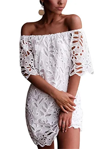 Elegant Off Shoulder Vintage Lace Mini Dress