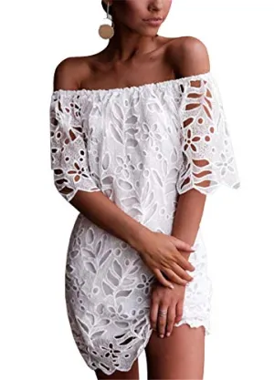 Elegant Off Shoulder Vintage Lace Mini Dress