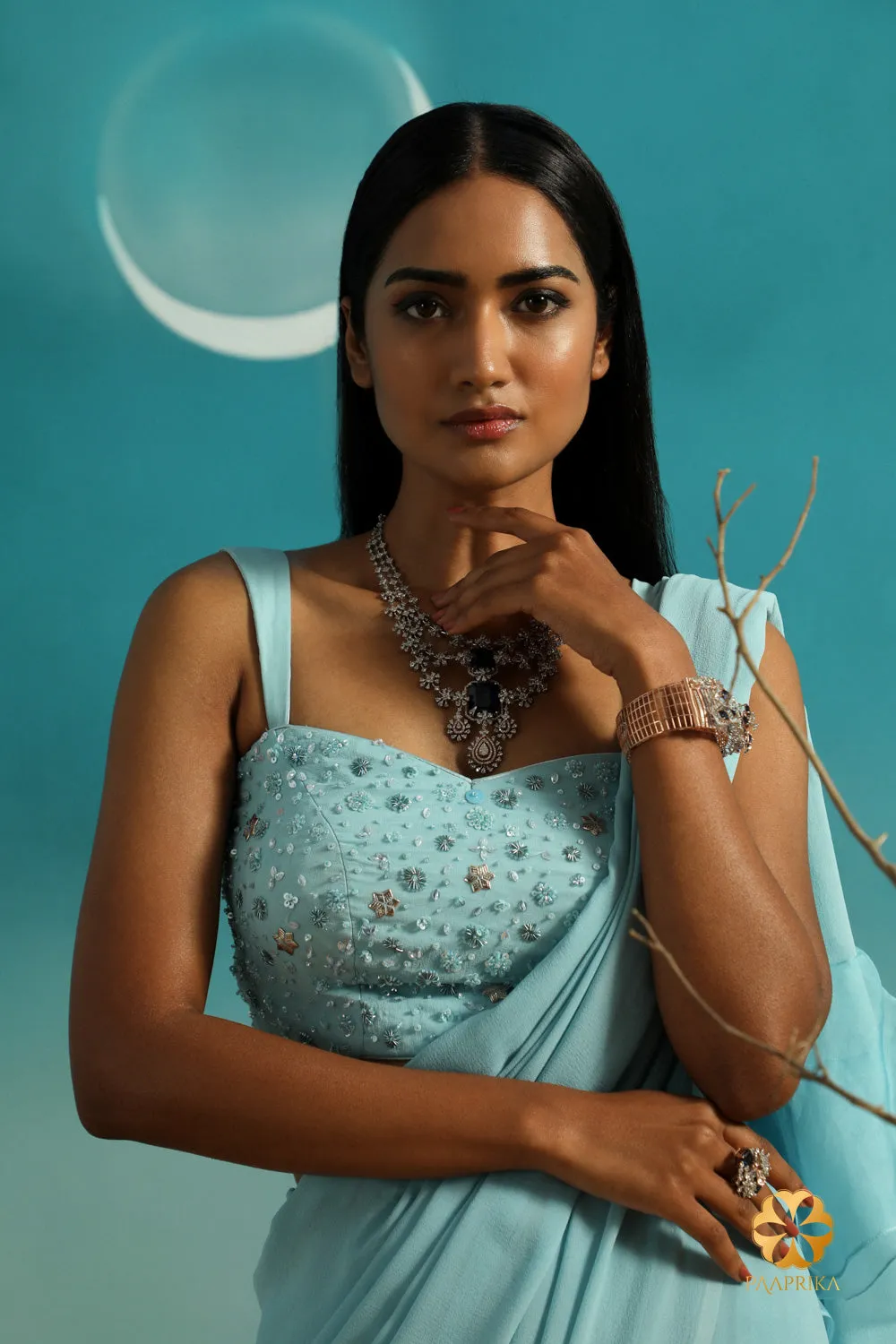Enchanting Pastel Aqua Blue Ruffle Georgette Saree - Delicate Ruffles and Embroidered Blouse for a Graceful Look