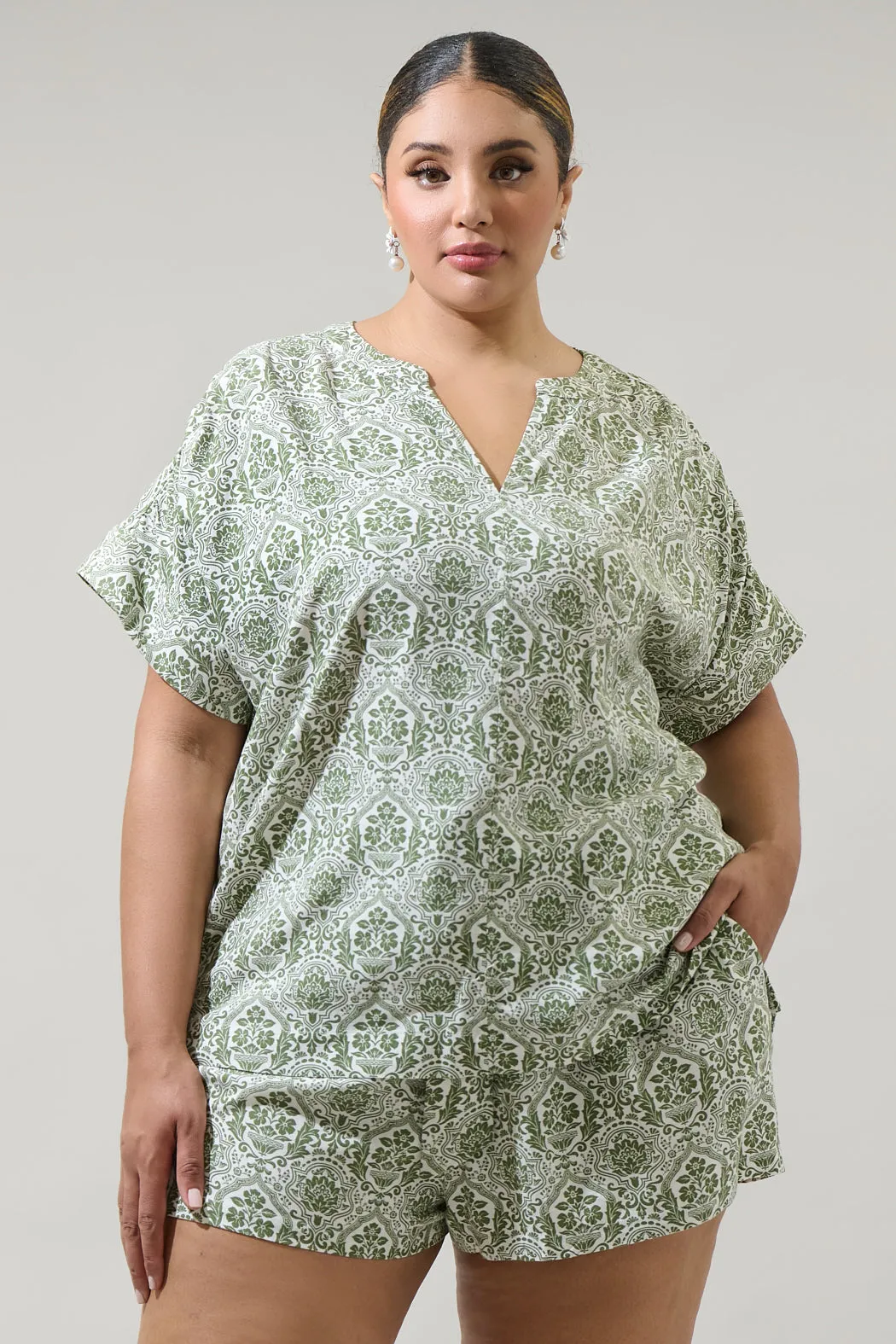Estrada Floral Miah Split Neck Blouse Curve