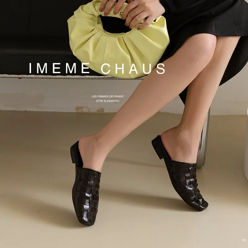 Eve Woven Leather Mules in Black
