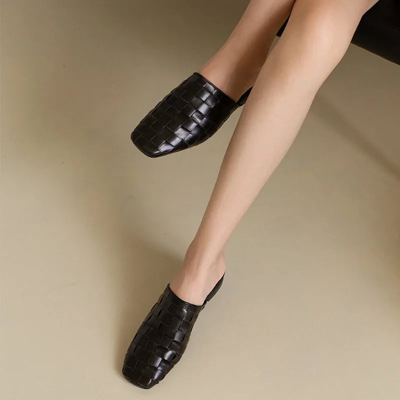 Eve Woven Leather Mules in Black