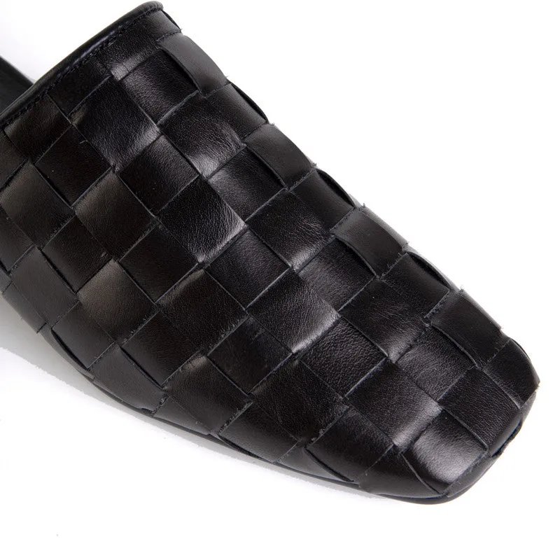 Eve Woven Leather Mules in Black
