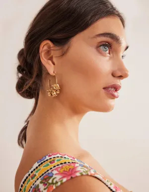 Flower Detail Clustered Hoops-Gold