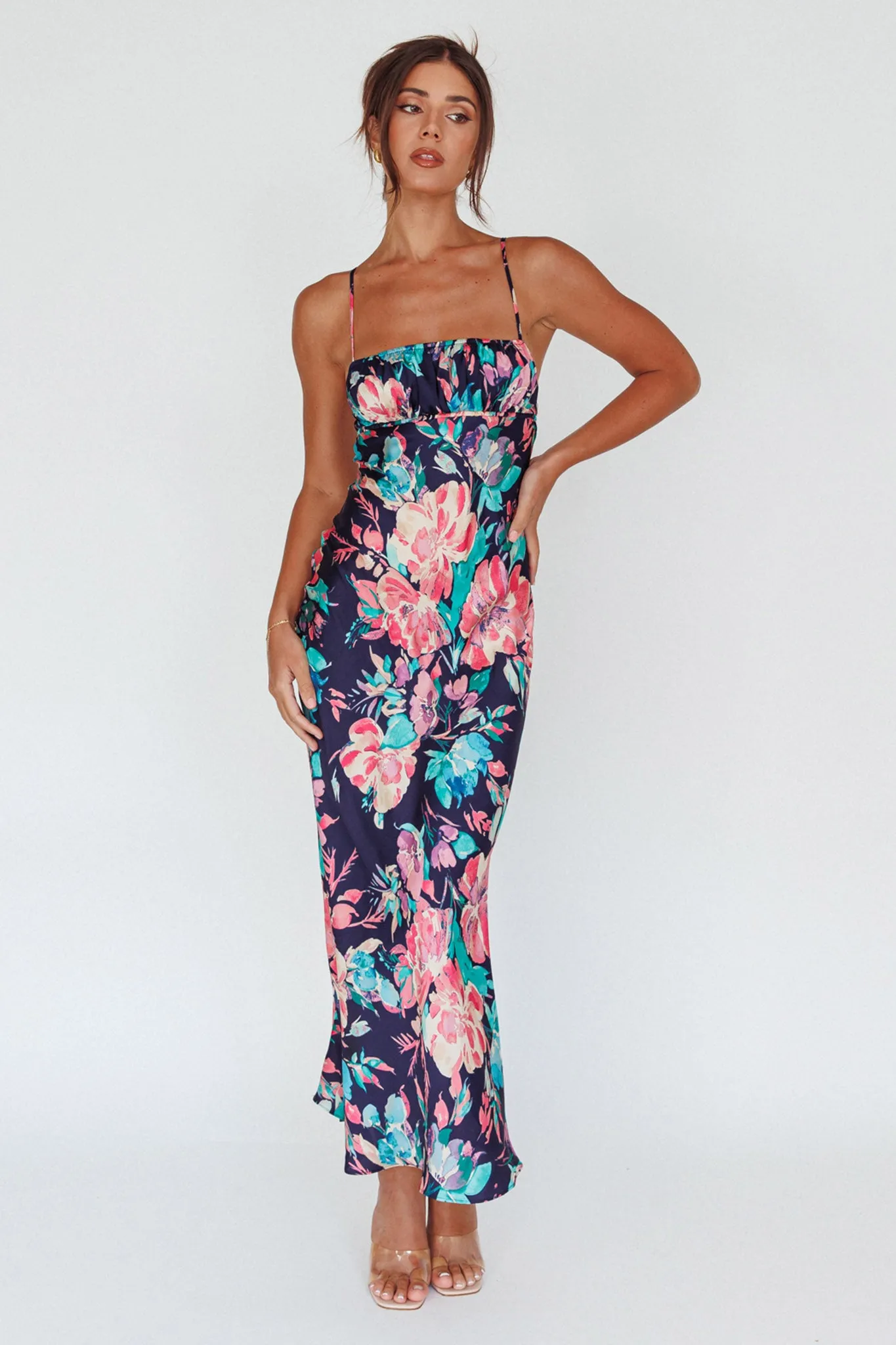 From Above V-Back Midi Dress Floral Navy