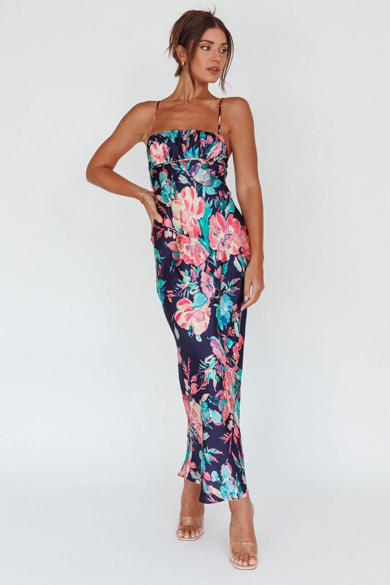 From Above V-Back Midi Dress Floral Navy