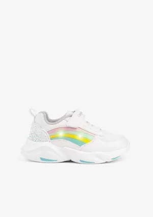 Girl's White Rainbow With Lights Sneakers