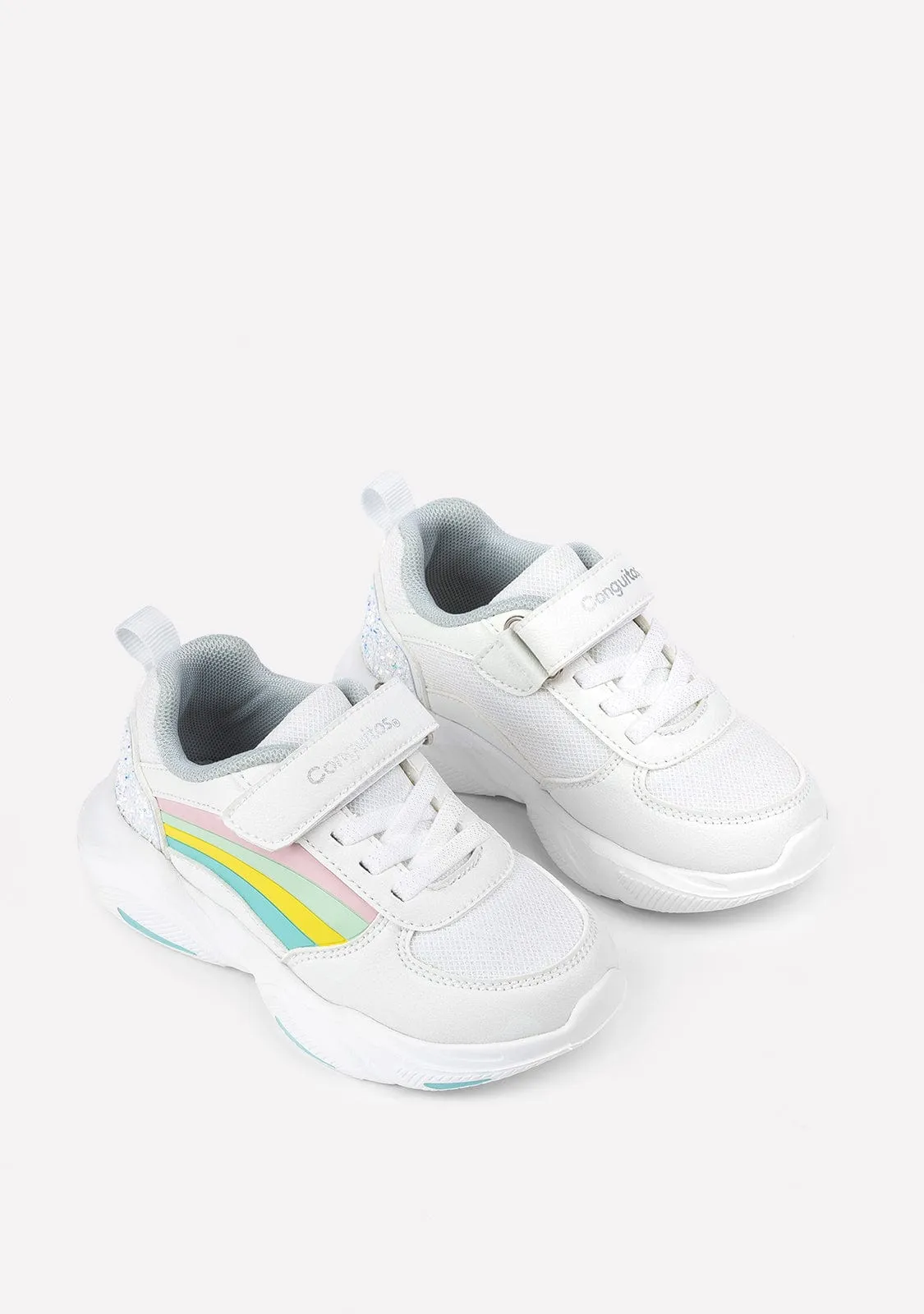 Girl's White Rainbow With Lights Sneakers