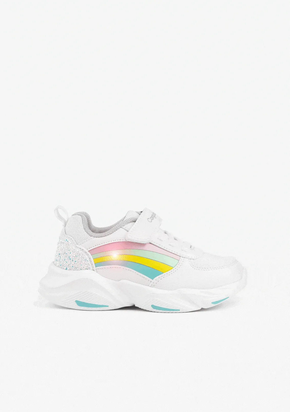 Girl's White Rainbow With Lights Sneakers