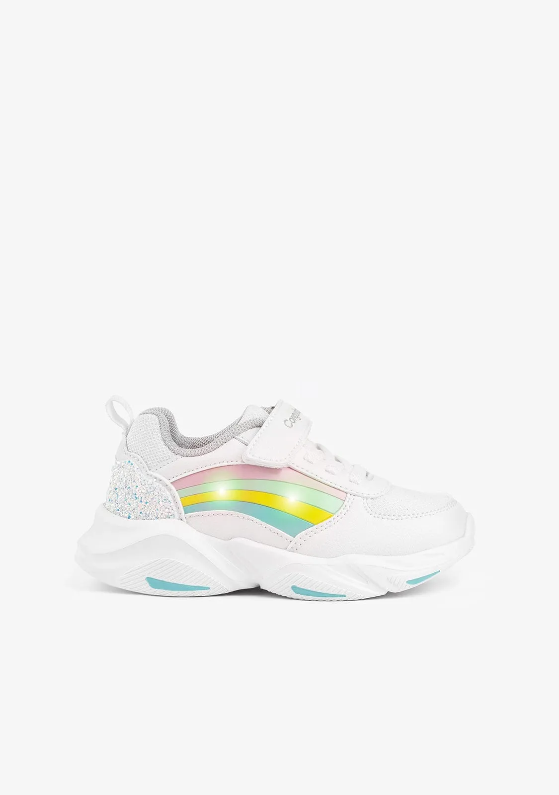 Girl's White Rainbow With Lights Sneakers