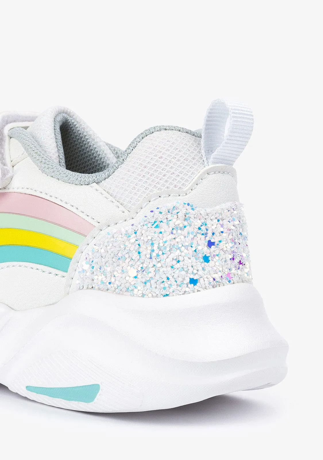 Girl's White Rainbow With Lights Sneakers