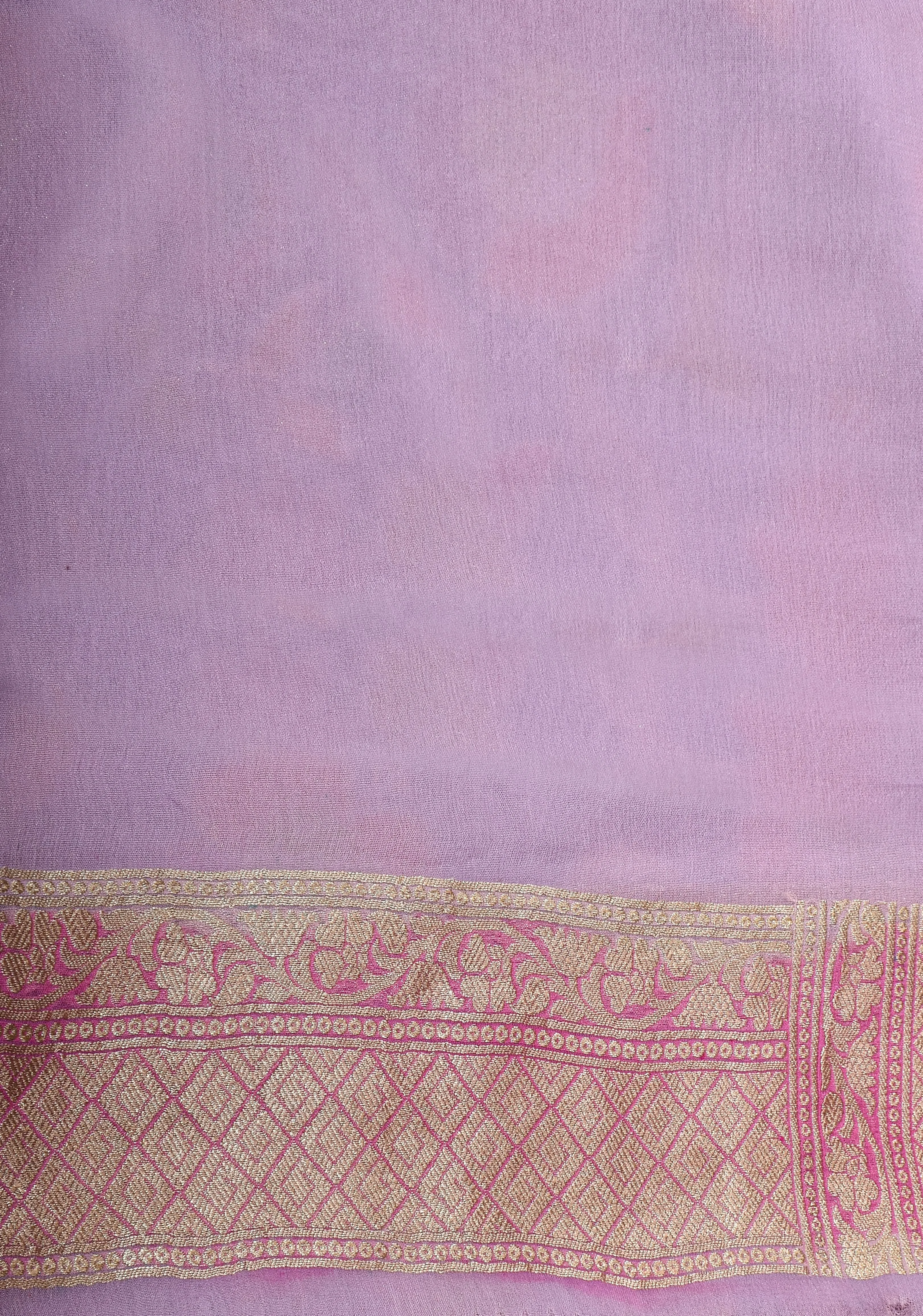Hand Brush Dye lilac Banarasi Pure Silk Georgette Saree with floral zari border | SILK MARK CERTIFIED