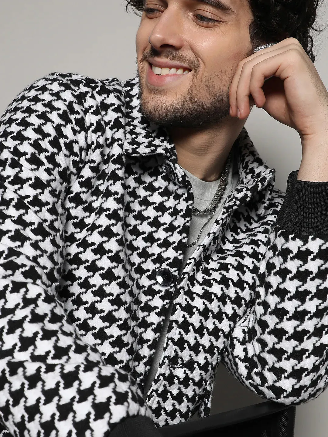 Houndstooth Denim Jacket