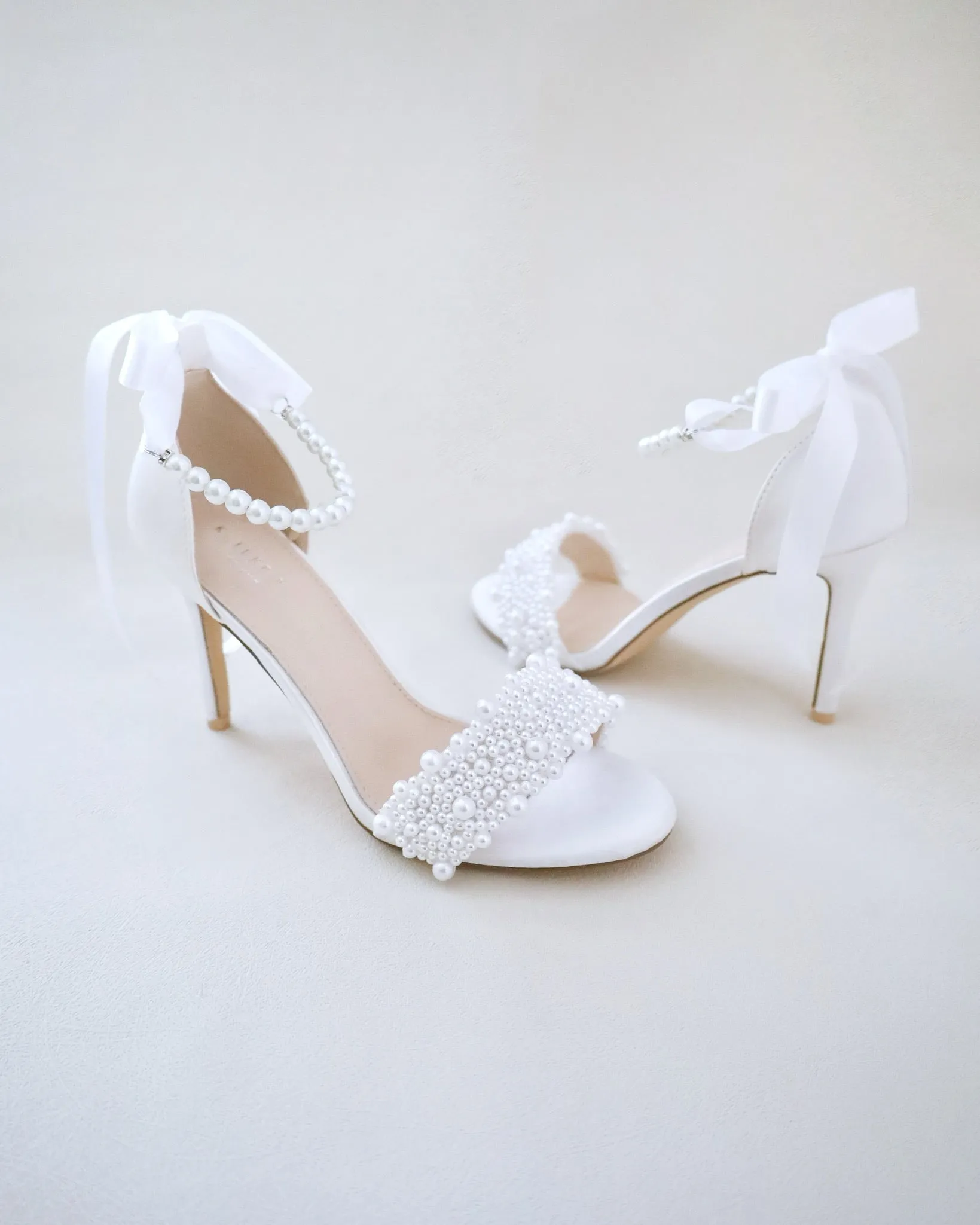 JOSKAA 2024 New Fashion High Heel Satin High Heel Wedding Sandals with Perla Applique