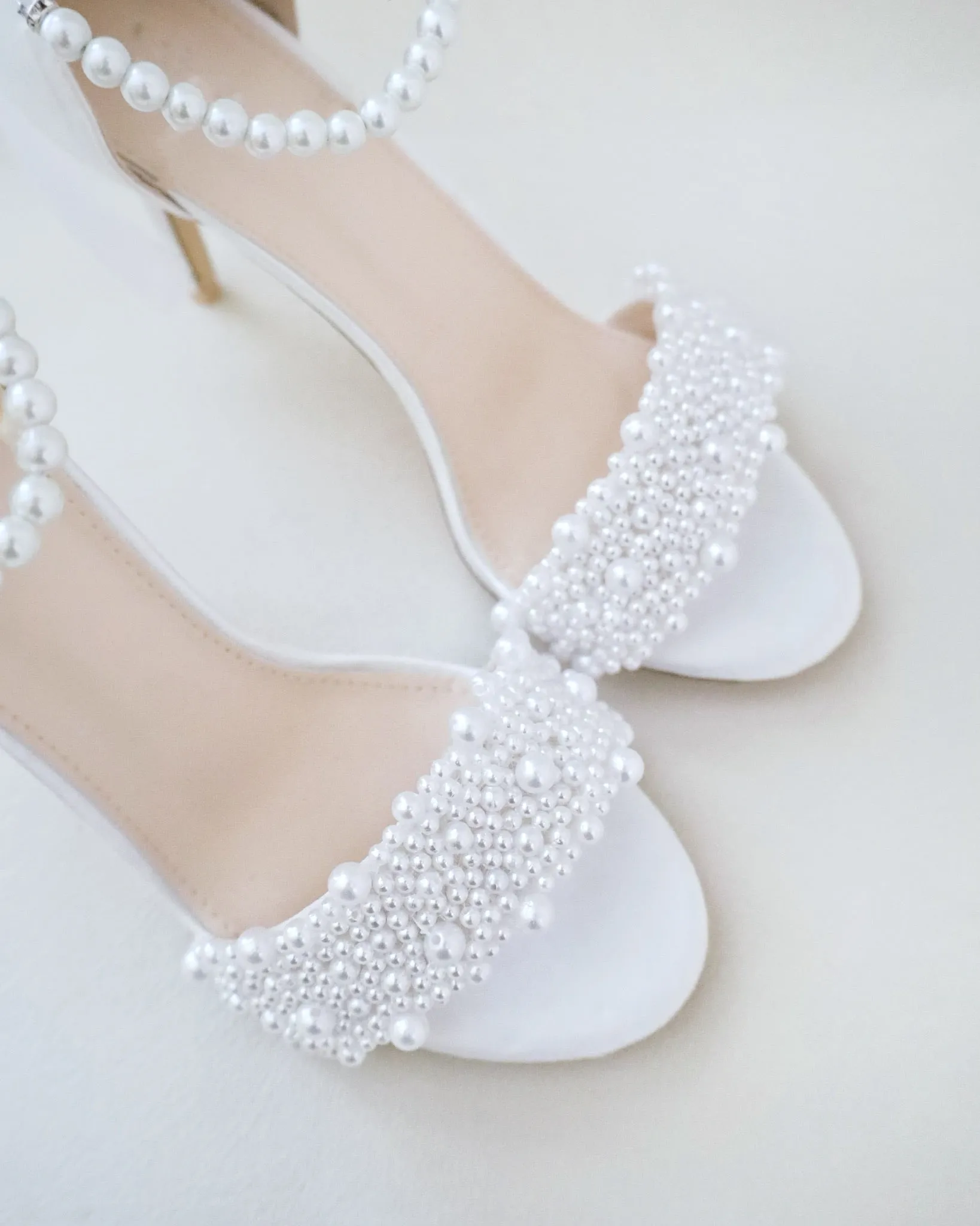 JOSKAA 2024 New Fashion High Heel Satin High Heel Wedding Sandals with Perla Applique