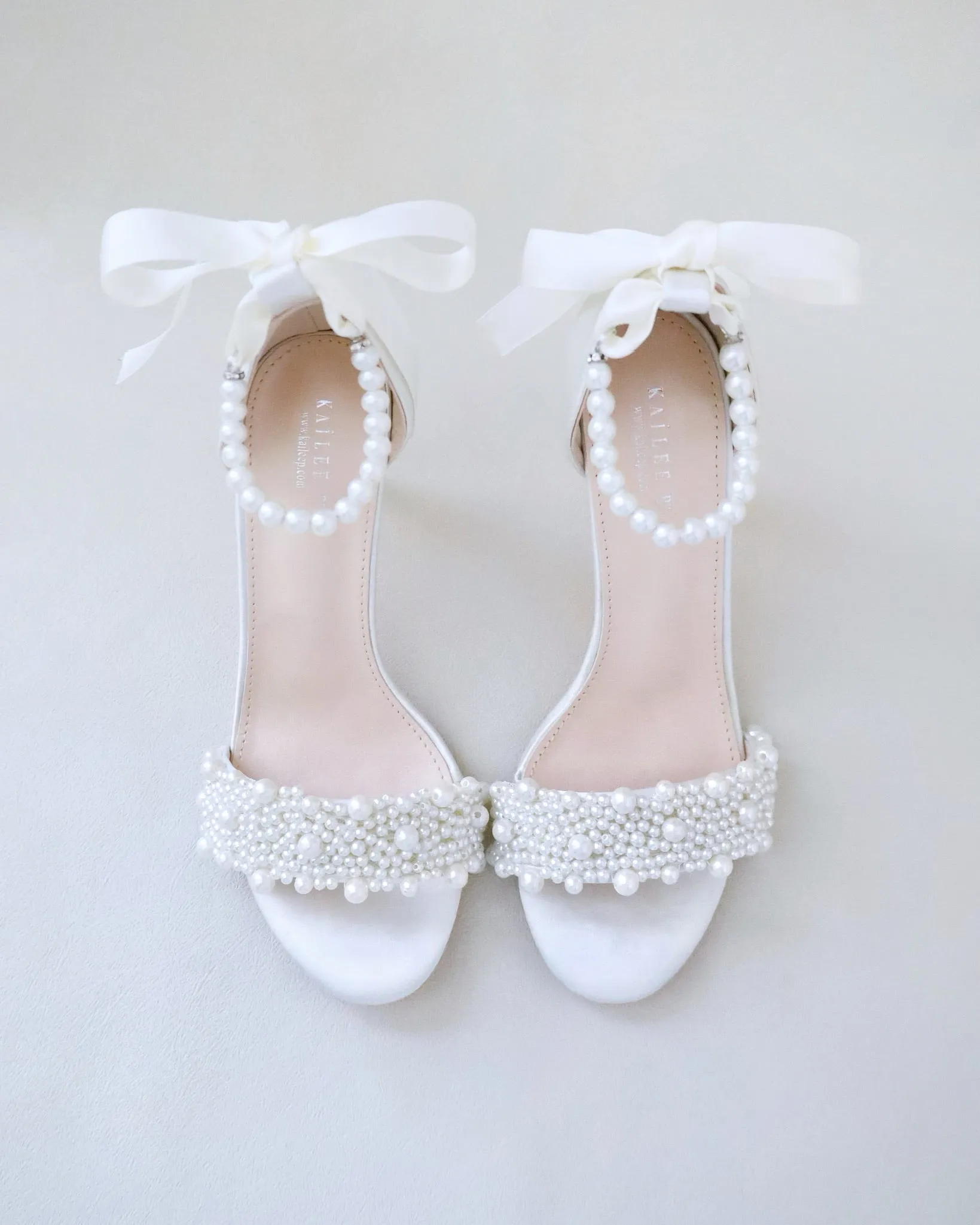 JOSKAA 2024 New Fashion High Heel Satin High Heel Wedding Sandals with Perla Applique