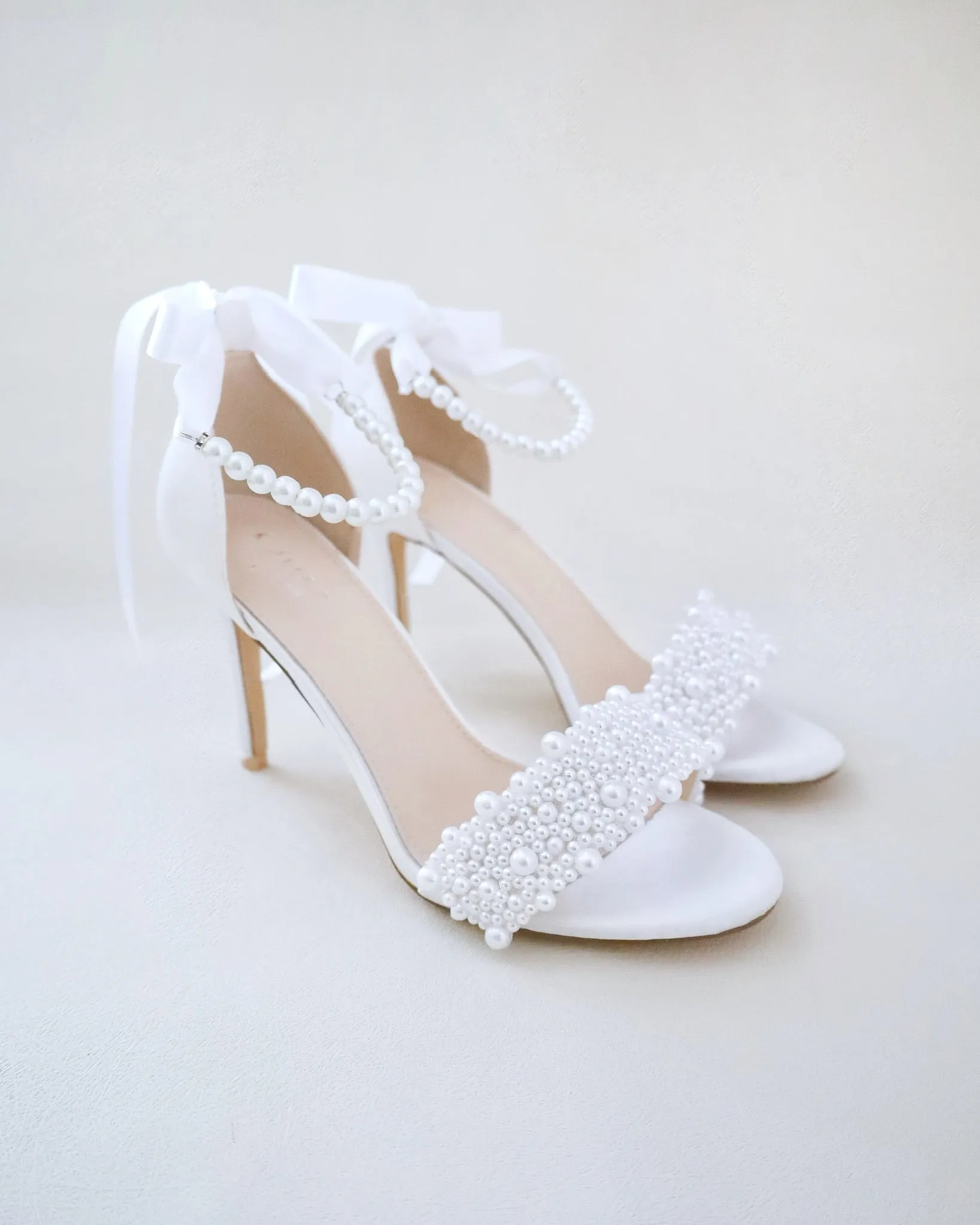 JOSKAA 2024 New Fashion High Heel Satin High Heel Wedding Sandals with Perla Applique