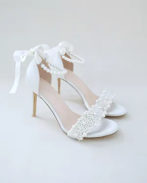 JOSKAA 2024 New Fashion High Heel Satin High Heel Wedding Sandals with Perla Applique