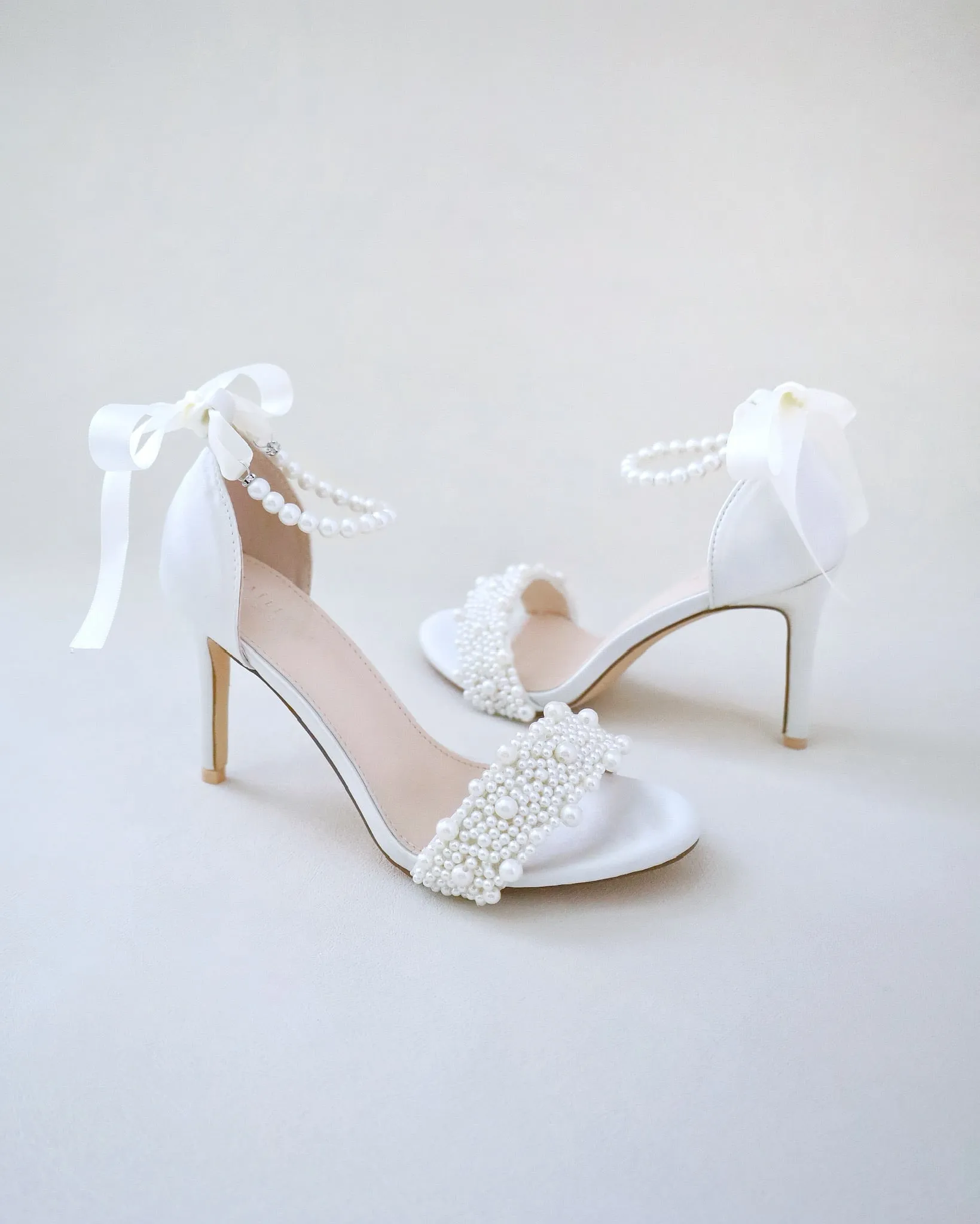JOSKAA 2024 New Fashion High Heel Satin High Heel Wedding Sandals with Perla Applique