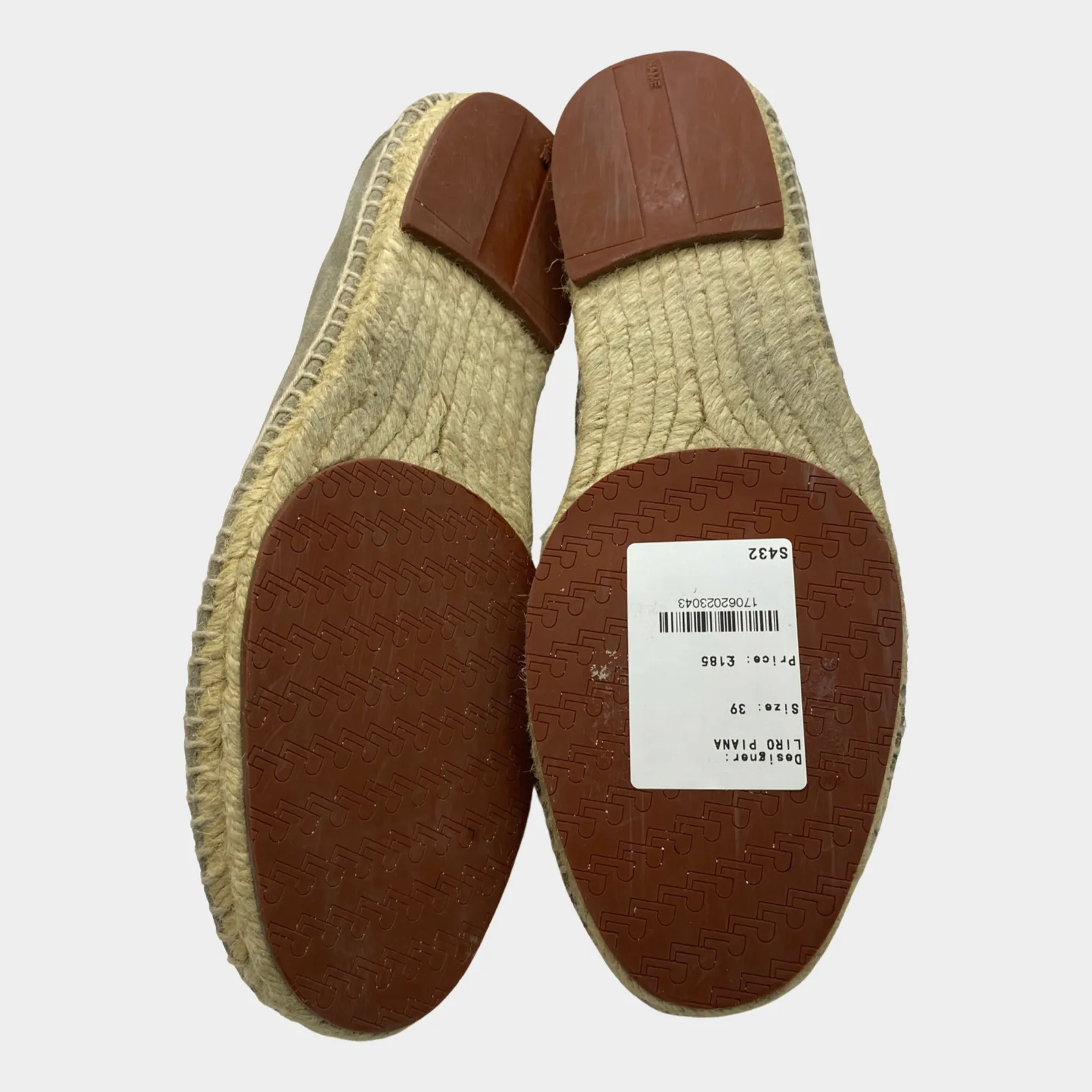 Loro Piana women's grey suede and raffia sole 'Seaside Walk' espadrilles