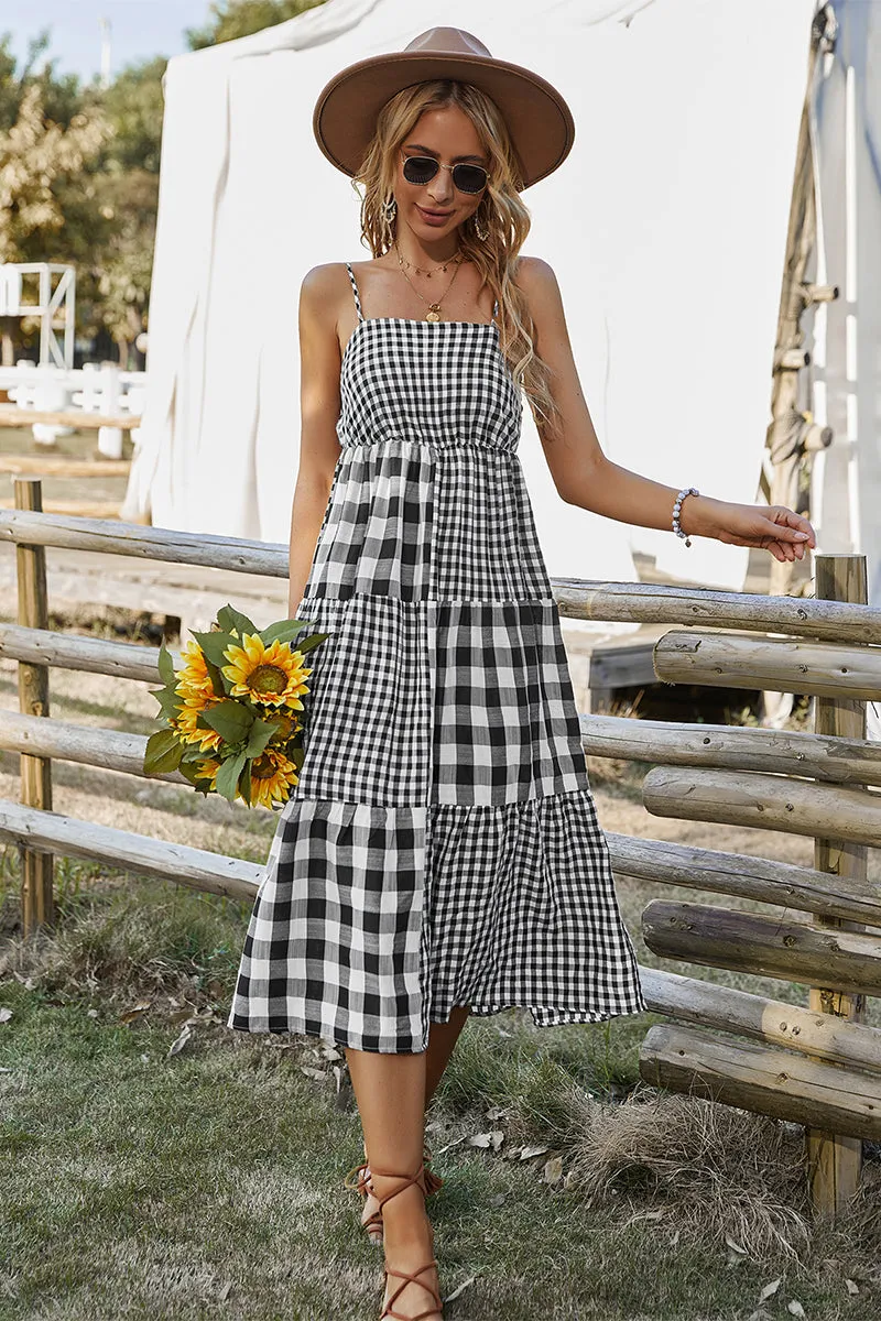 MARGARETTA Tartan Midi Dress - Black
