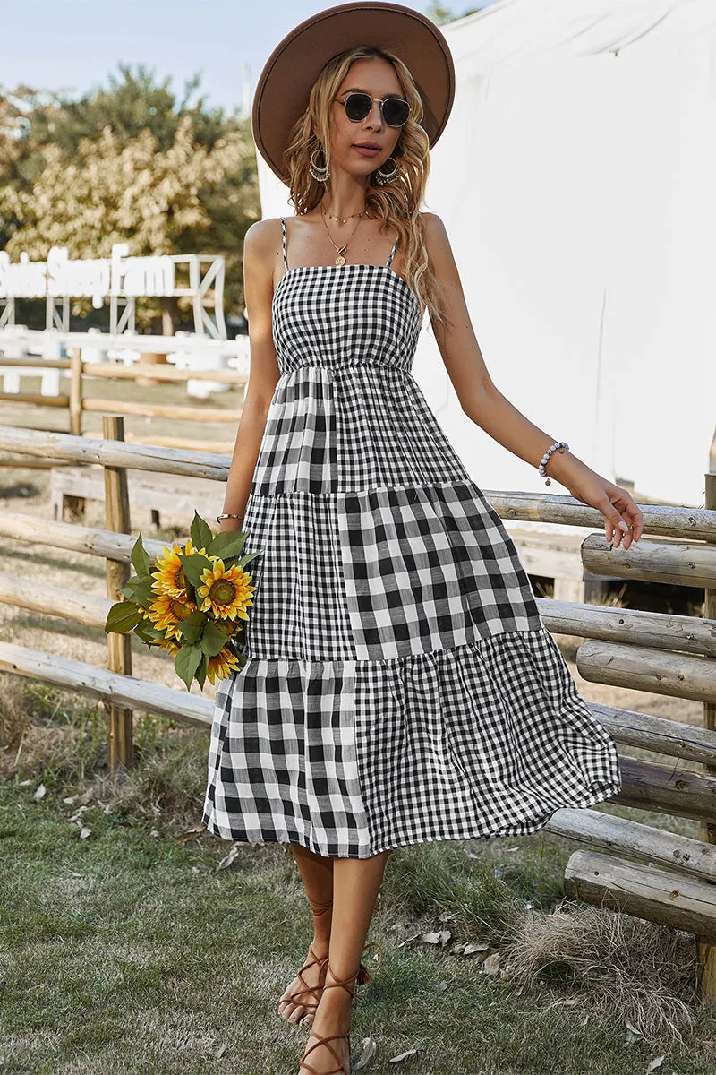 MARGARETTA Tartan Midi Dress - Black