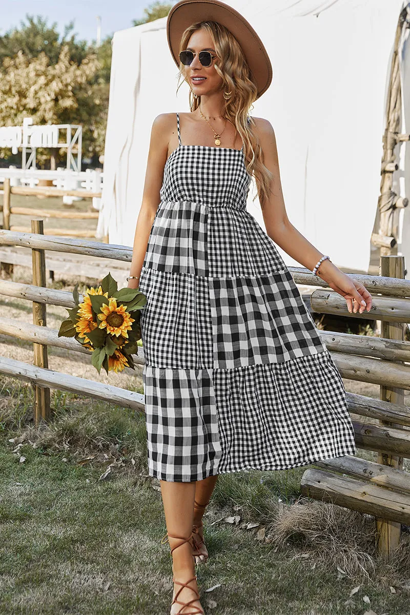 MARGARETTA Tartan Midi Dress - Black