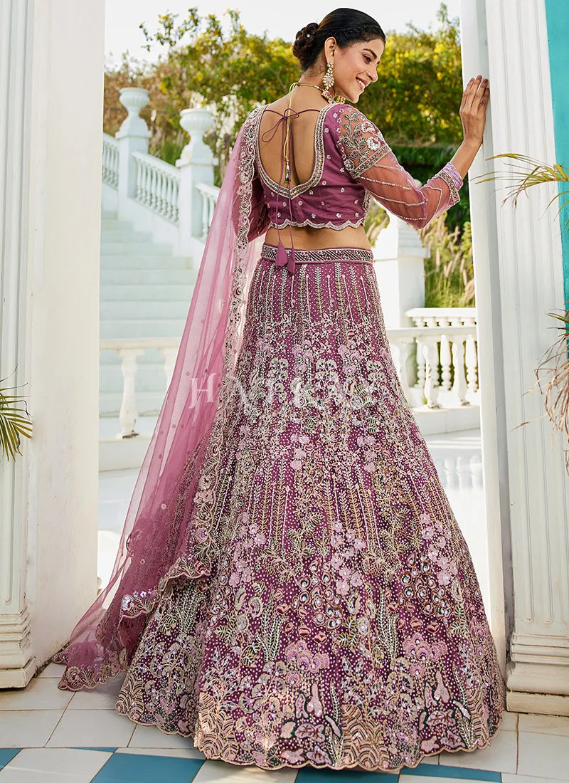 Mauve Floral Embroidery Bridal Lehenga Choli